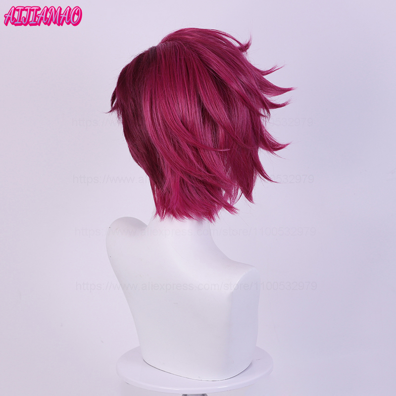 Gioco LOL Arcane Vi Parrucca Cosplay VI 30 cm Rosa Profonda Breve Resistente Al Calore Capelli Sintetici Anime Gioco di Ruolo Parrucche + Protezione Della Parrucca