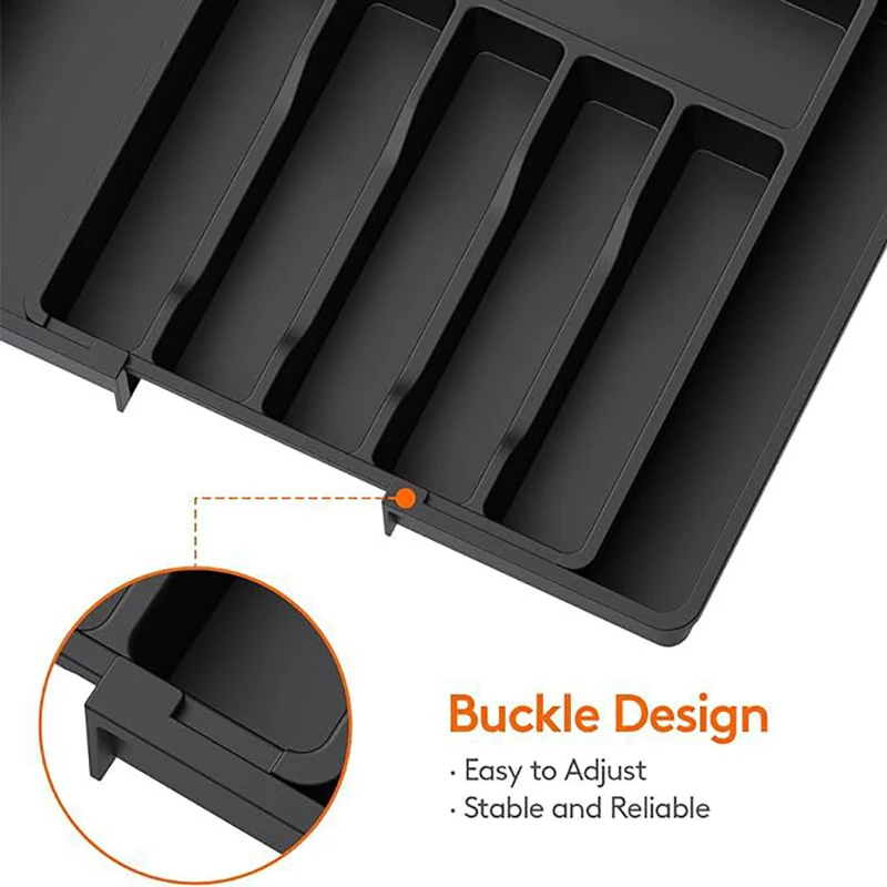 Organizador de cajón de cubiertos expandible, juego de bandeja de utensilios de cocina ajustable, divisor de almacenamiento de cubiertos con compartimento