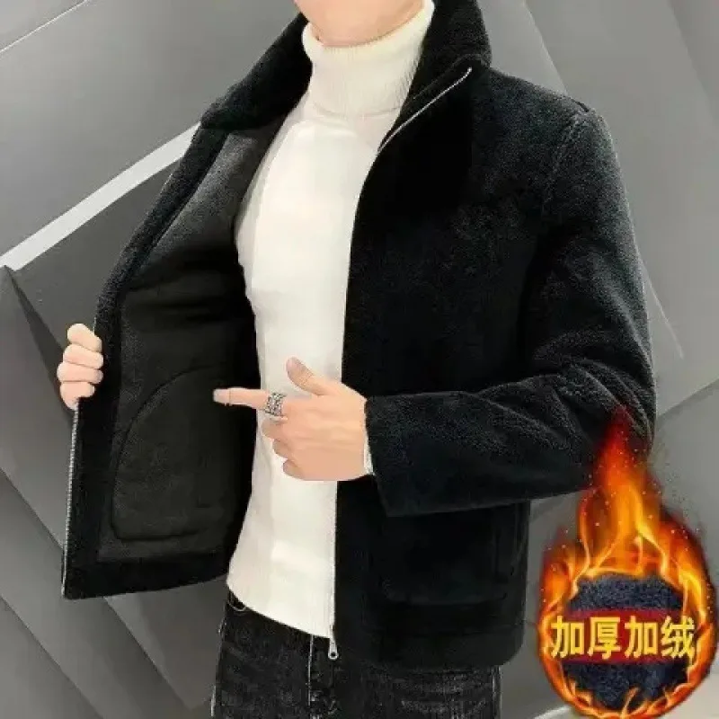 2024 nuevo abrigo de lana de cordero para otoño/invierno para hombre, abrigo de algodón con forro polar grueso a la moda para hombre