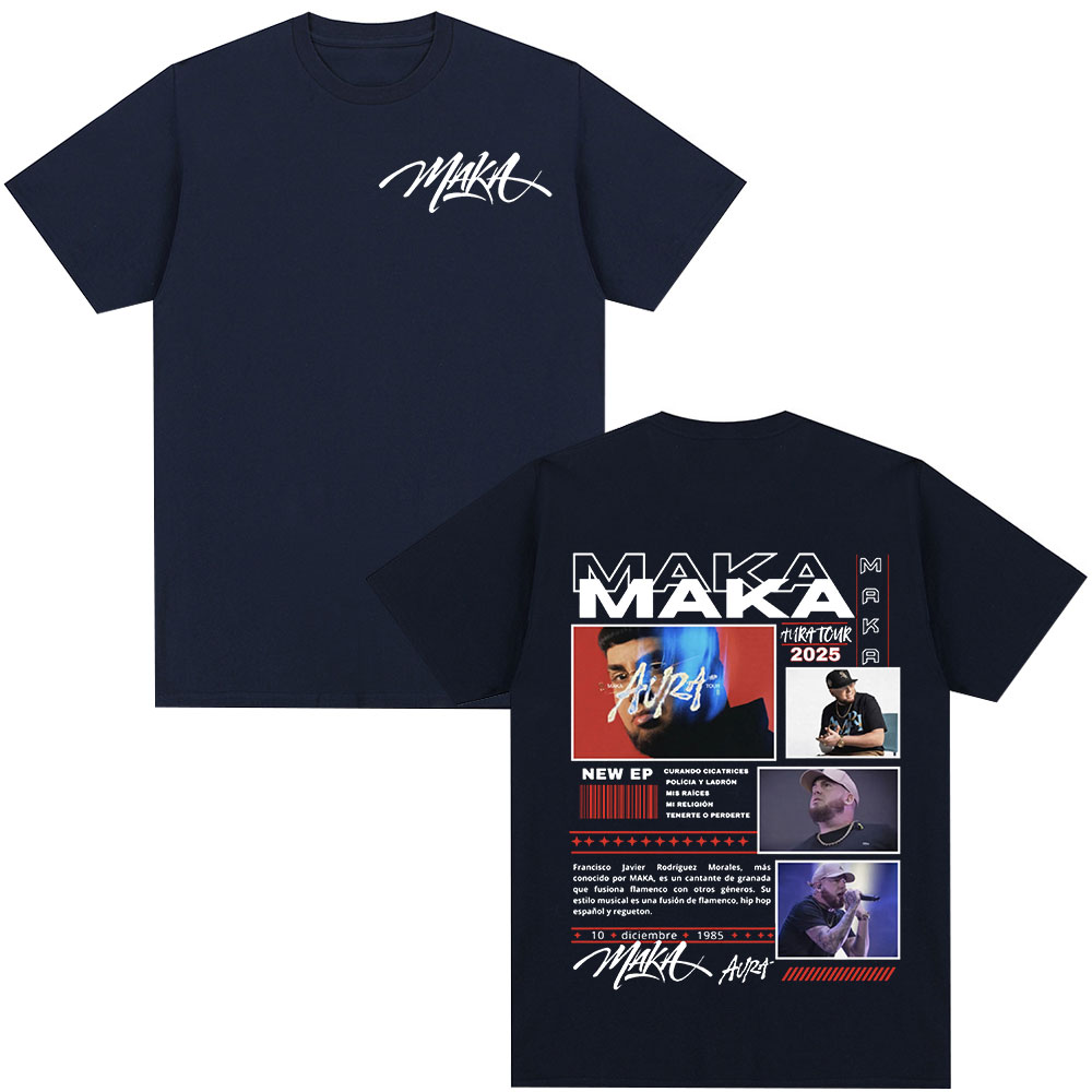 Camisetas de rapero Maka Aura 2025 Tour Merch para hombre y mujer, camiseta de calle Vintage a la moda, camiseta informal de algodón de manga corta, ropa de calle