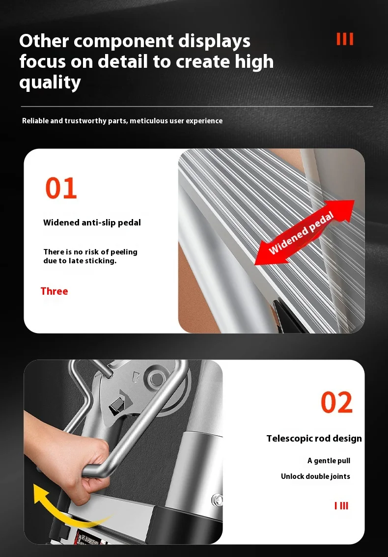 Stainless steel telescopic ladder, foldable straight ladder, 1.5m-5.9m high, durable and rust resistant, non slip foot pad