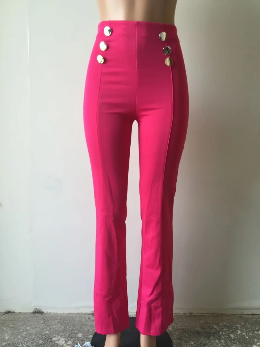 Pantalones de pierna ancha de cintura alta para mujer, ropa de calle versátil a la moda, pantalones ajustados con decoración de botones sueltos elegantes para mujer, novedad de otoño 2023