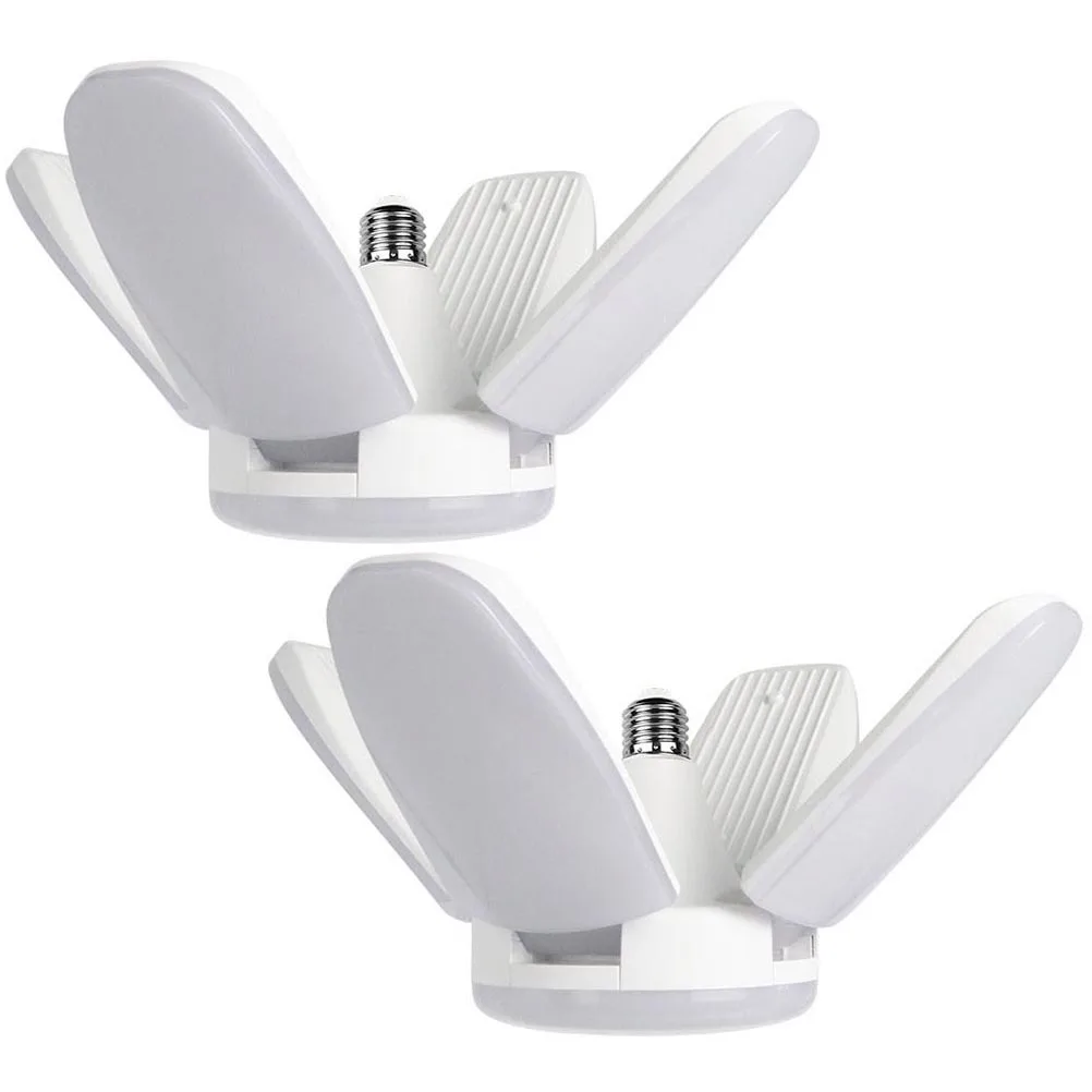 2 szt. Regulowane lampy LED do garażu z 4 panelami, 6500K, gwint E27, bez potrzeby użycia narzędzi, łatwa instalacja, składane panele, lampy do garażu z 4 panelami