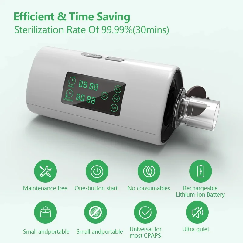 Pulitore CPAP portatile Sterilizzatore CPAP per APAP BiPAP Maschera Pulizia tubi 3 modalità Soluzione di lavoro Ionizzatore di ozono Sterilizzatore di ozono