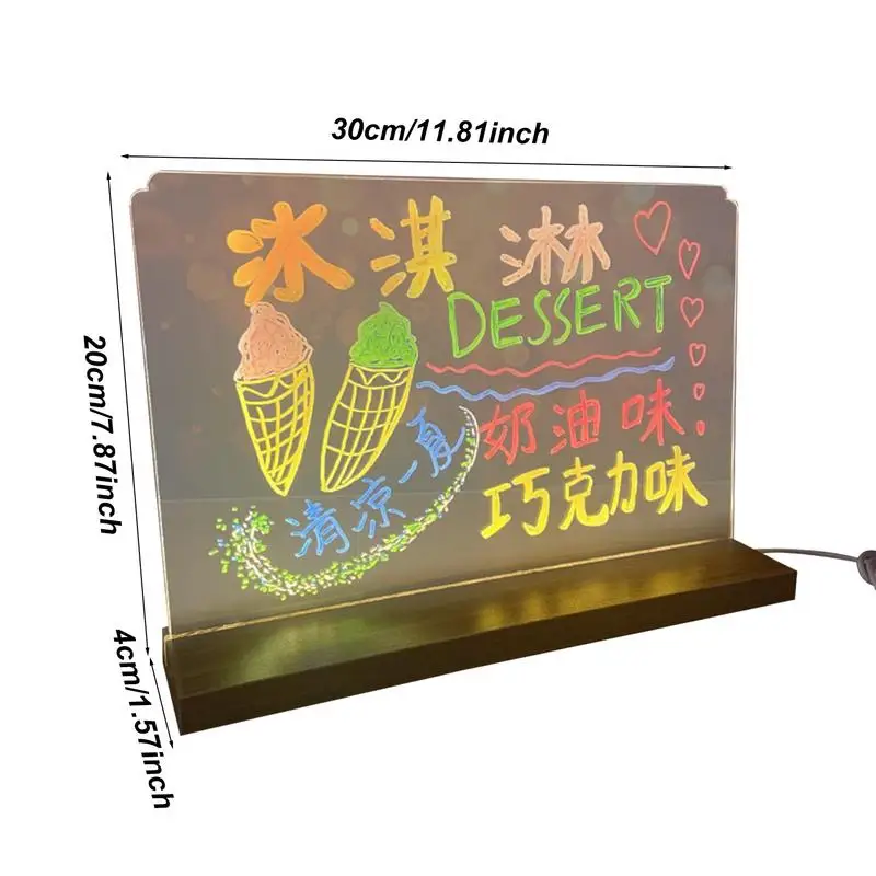 LED Message Note Board Dry Erase Light Up Note Board Bright LED Light Strip Glowing Acrylic Message Marker Board For School Work