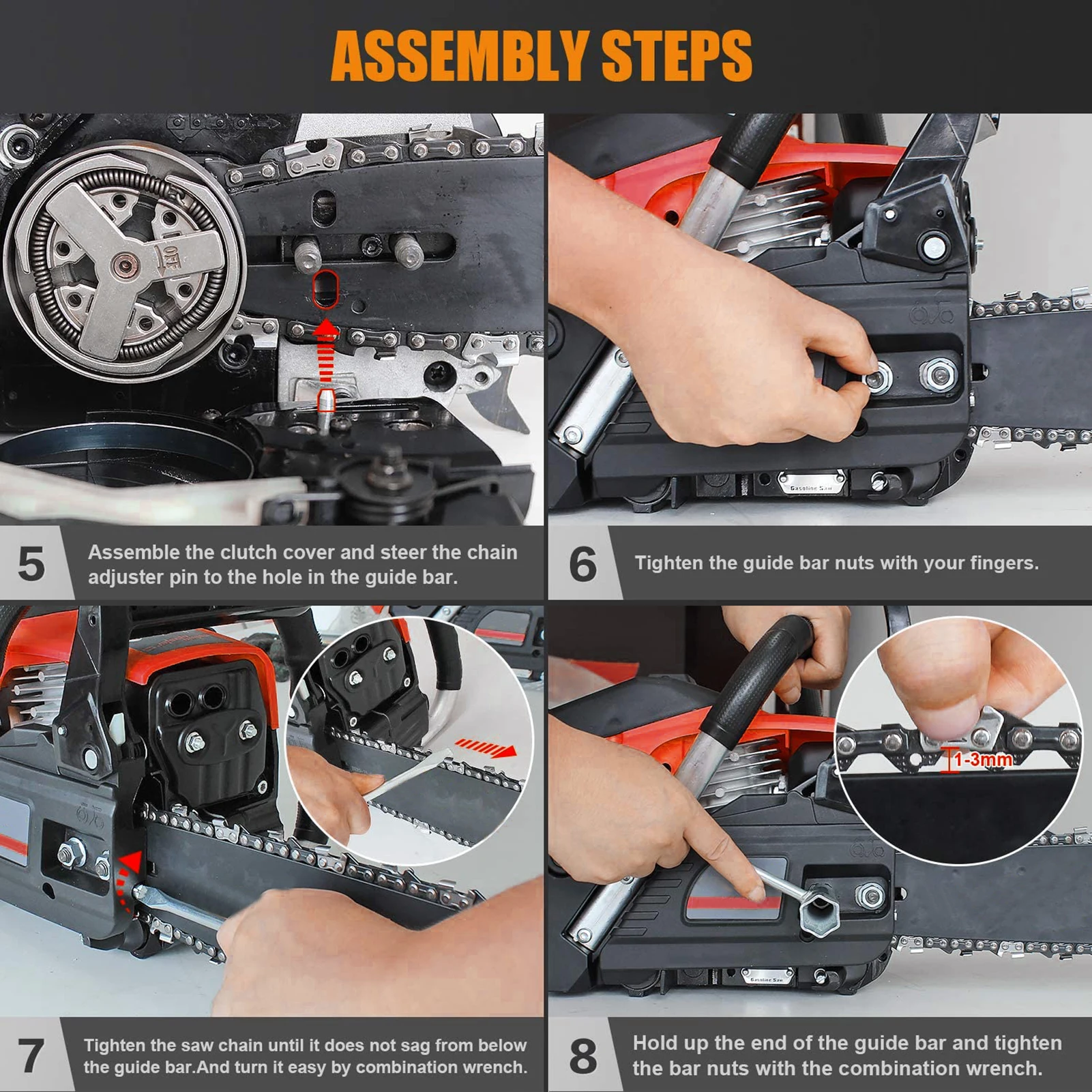 1 Set Gas Chain Saw High Power Multifunction 58 Cubic Centimeter Rust Resistant Wood Chainsaw for Wood Cutting