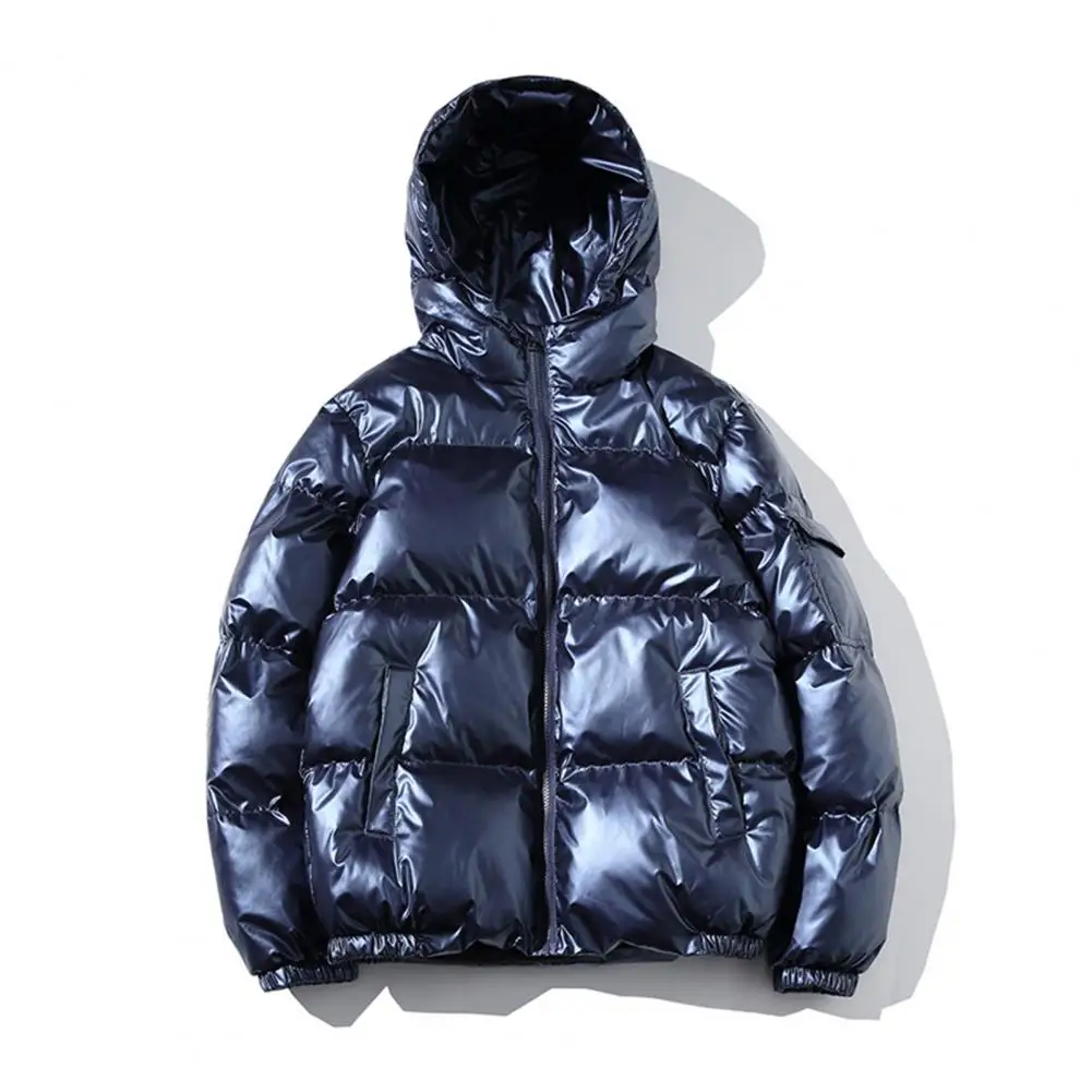 Helder oppervlak heren parka's met capuchon, katoenen gewatteerde winter-casual jas, mannelijke hiphopjas, mannelijke parka's, dikkere overjas, winterjas