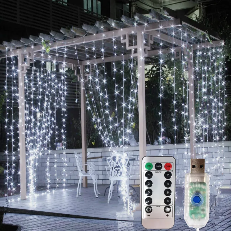 6 メートル/3 メートル USB LED カーテンフェストゥーン Led ライト花輪新年クリスマス装飾結婚式の装飾屋外ガーデンライト