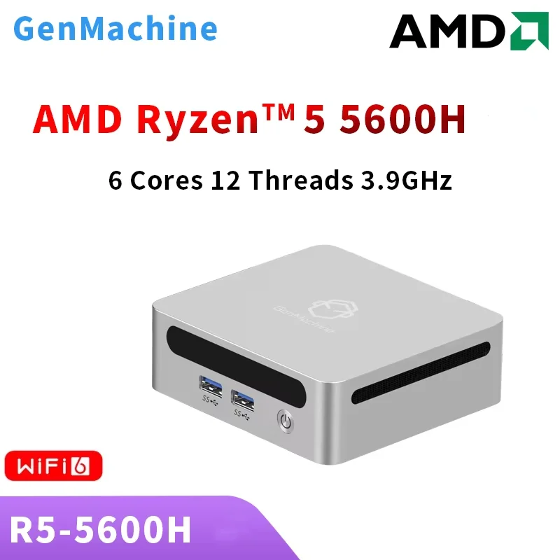 GenMachine Ryzen 5 5600H Mini PC Windows 11 DDR4 3200Mhz Supporto massimo 64GB di RAM Gaming WIFI6 Gaming Pc Computer da gioco fai da te