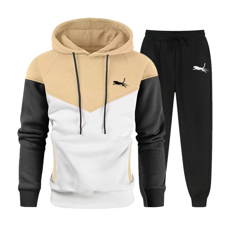Otoño Invierno nuevos hombres sudaderas con capucha estampadas conjunto de ropa deportiva al aire libre calle simplicidad moda Sudadera con capucha dos colores a juego Top