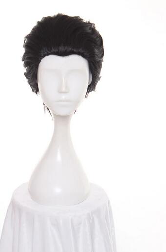 Peluca de Cosplay de pelo sintético sin flequillo para hombres, 12 pulgadas, color negro, corto y resistente al calor, para fiesta de disfraces