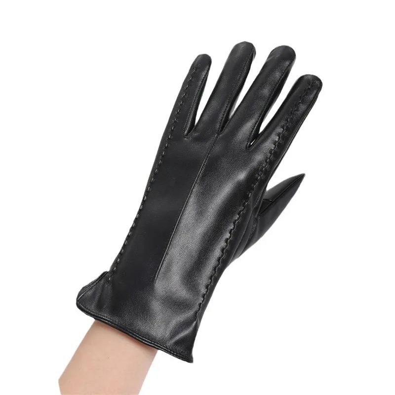 Lederhandschuhe für Damen, warmer Herbst und Winter, Great Wall Flower, koreanischer Stil, modifizierte Handform und samtverdicktes Reiten