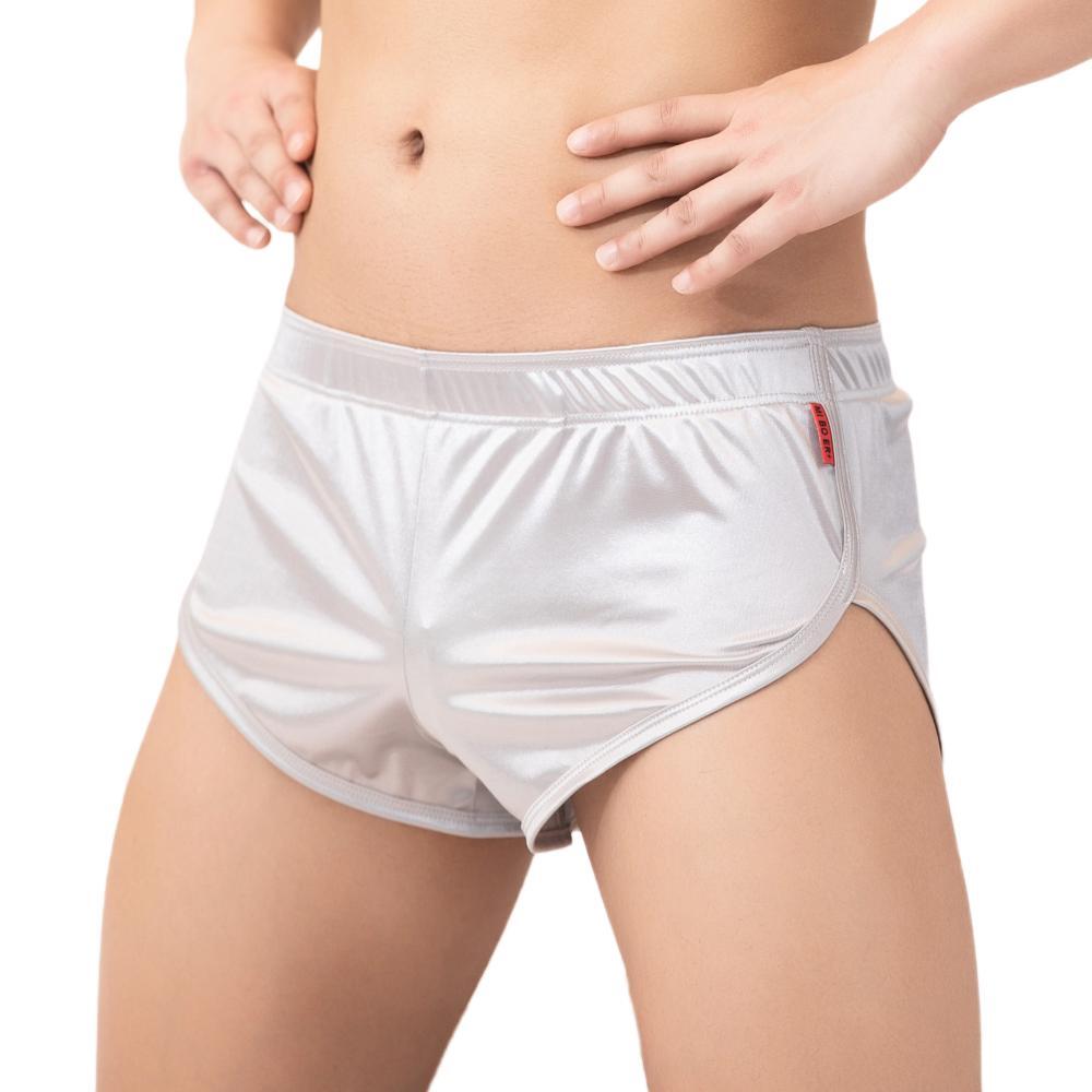 Bóxer de seda suave para hombre, ropa interior Sexy para dormir, pantalones cortos para estar en casa