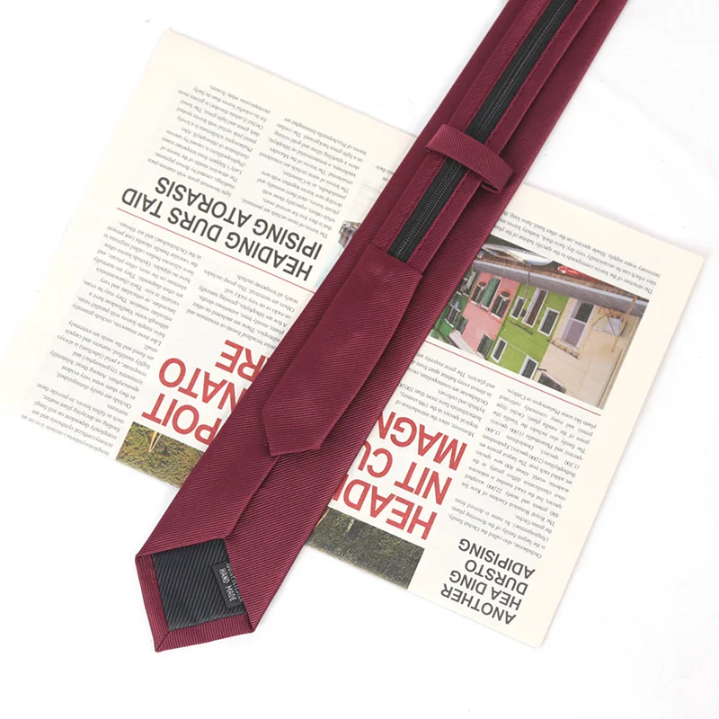 ผู้ชาย Tie สีทึบผอมซิป 6 ซม.สําหรับงานแต่งงานชุดเนคไทสีดําแฟชั่น Cravate ธุรกิจ Slim อุปกรณ์เสริมเสื้อ