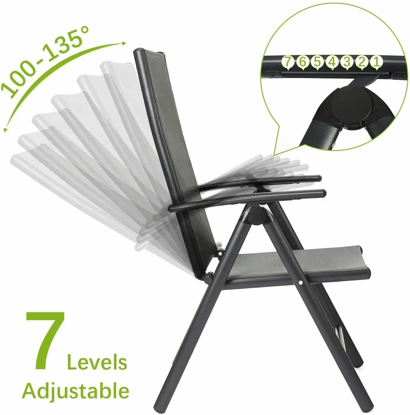 Homfa Set di 2 sedie da balcone, sedie da giardino, sedia pieghevole, angolo regolabile a 7 vie, sedia da campeggio in alluminio, carico resistente 150 kg