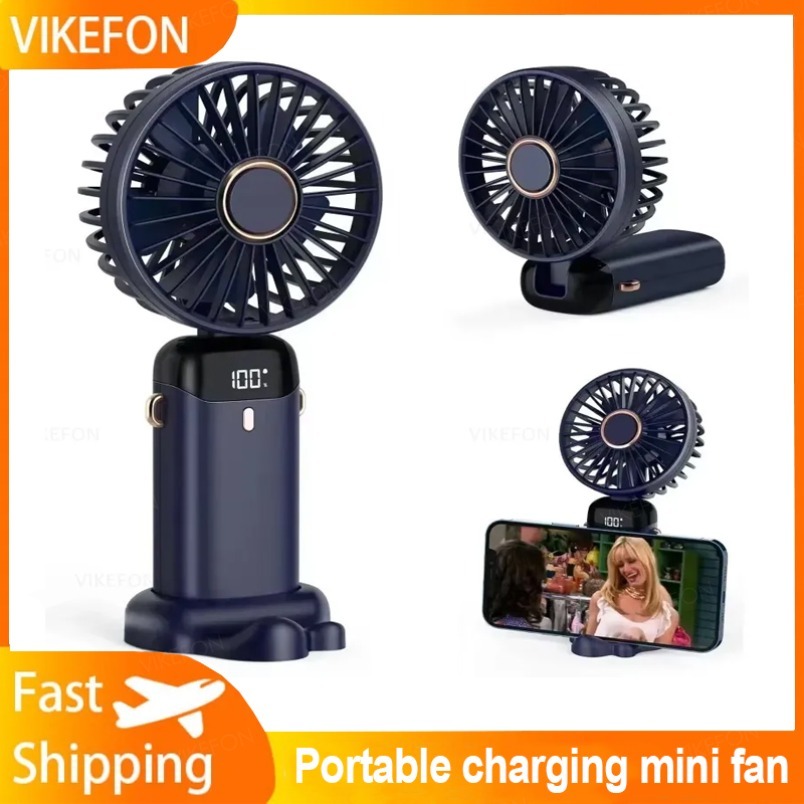 Ventilatore da tavolo piccolo portatile a 5 velocità Supporto per telefono da viaggio per esterni Mini ventola di raffreddamento da gioco USB portatile pieghevole e ventola ricaricabile con base