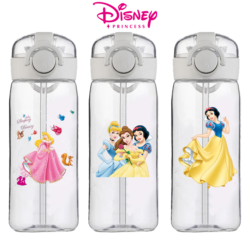 ดิสนีย์น่ารักฟางนุ่มถ้วยน้ํา 400ML Snow White สะดวกซิลิโคนฟางดื่มขวดกลางแจ้ง Leak PROOF โรงเรียนถ้วยน้ํา