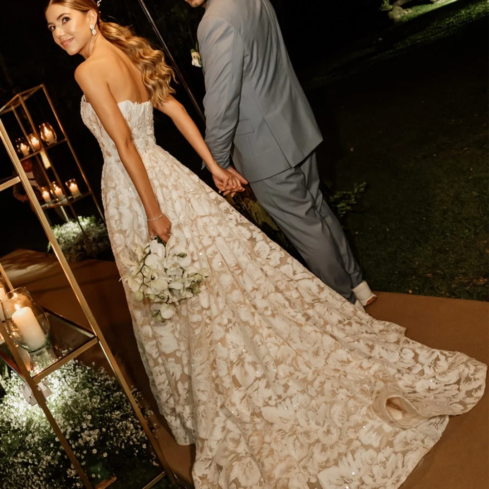 Amanda Customized White Lace Prom Dresses Strapless Floor-Length Head Veil vestidos de noche Trailing A-line Formal Evening 2025