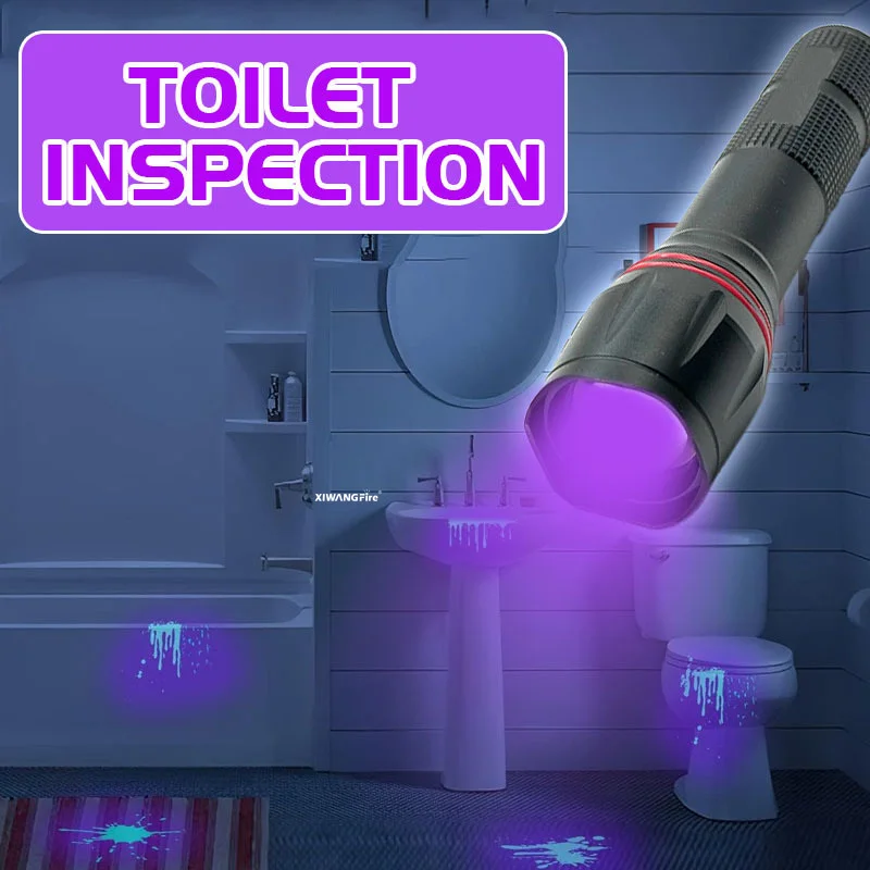 395nm LED UV Flashlight Rechargeable Zoomable Torch Light for Pet Urine Stain Detector Tools Lantern Money Fluorescer Detector