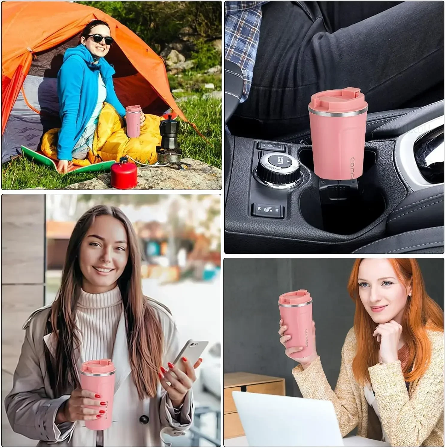 Caneca térmica de aço inoxidável rosa, Thermo para café, Garrafa de água, Drinkware Leakproof Travel, 380 510ml