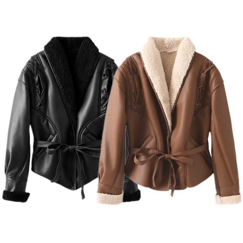 Jaqueta de Camurça Fena de Manga Longa Outono 2024 com Cinto Design Versátil Ajuste Solto Estilo Europeu