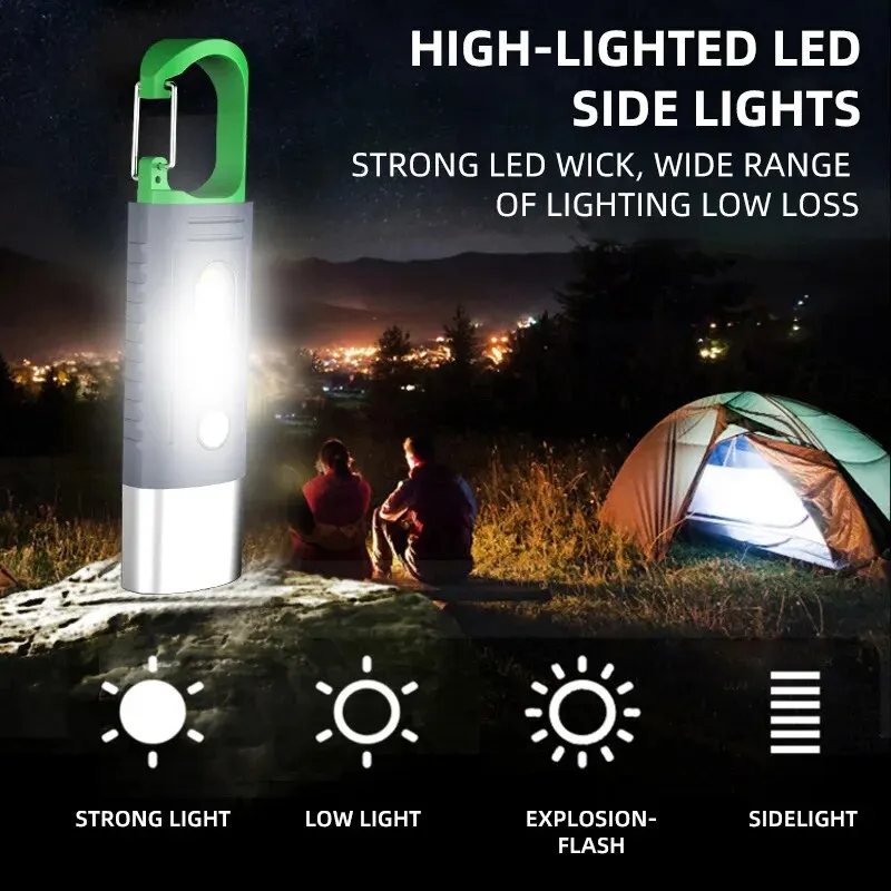 Mini comoda torcia da campeggio a LED ad alta potenza, 3 LED e luci laterali TelescopicZoom Luce impermeabile, paralume