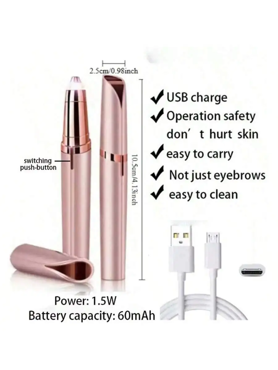 Recortador de cejas eléctrico para mujer, utensilio de afeitar instantáneo y para cejas, herramienta de depilación Facial, recargable por USB, 1 ud.