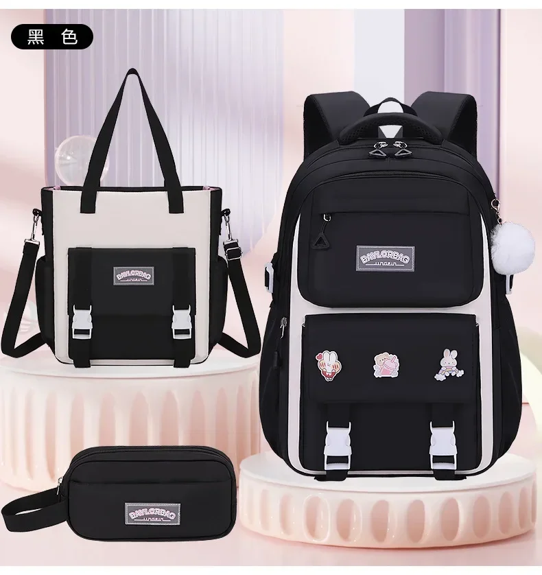 New Pink Large Capacity Spine Protection Backpack for Middle and High School Students with Hanging Accessories Girls Children's