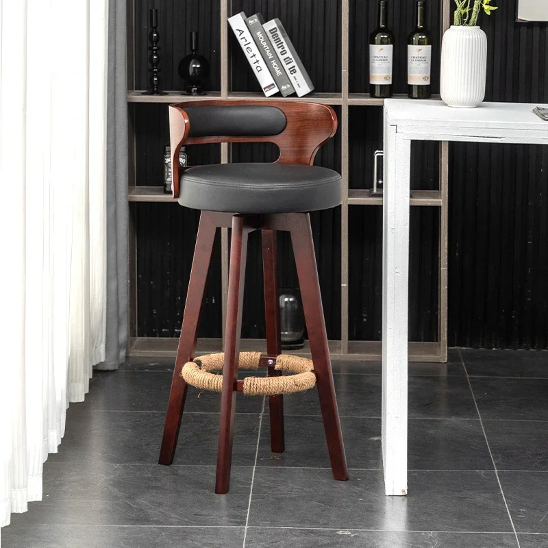 Taburetes de Bar con acento de madera, taburetes giratorios para encimera de cocina, isla de recepción, respaldo alto de lujo, muebles de Bar Cadeira XR50BY