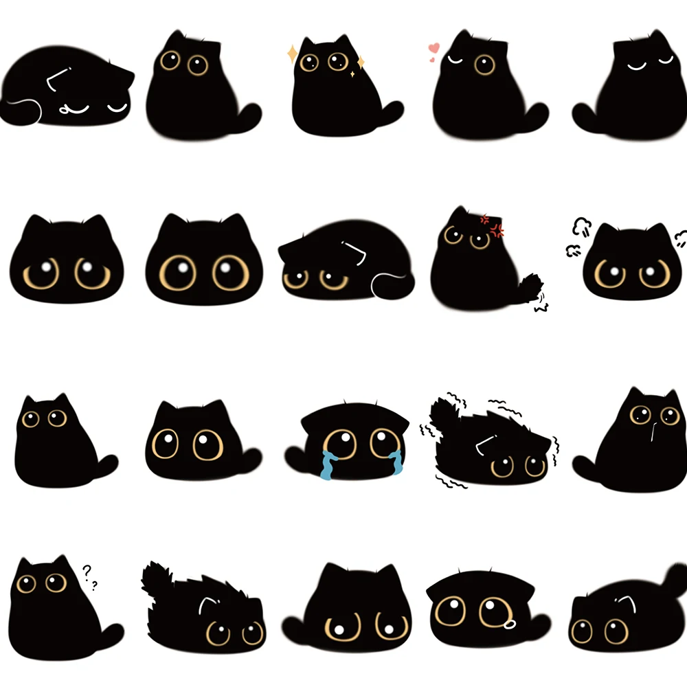 Gato Preto Bonito Kawaii Adesivos, Vintage, DIY, Caderno, Guitarra, Scrapbooking, Motocicleta, Laptop, Bagagem, Decalques de Grafite, 10 Pcs, 40Pcs