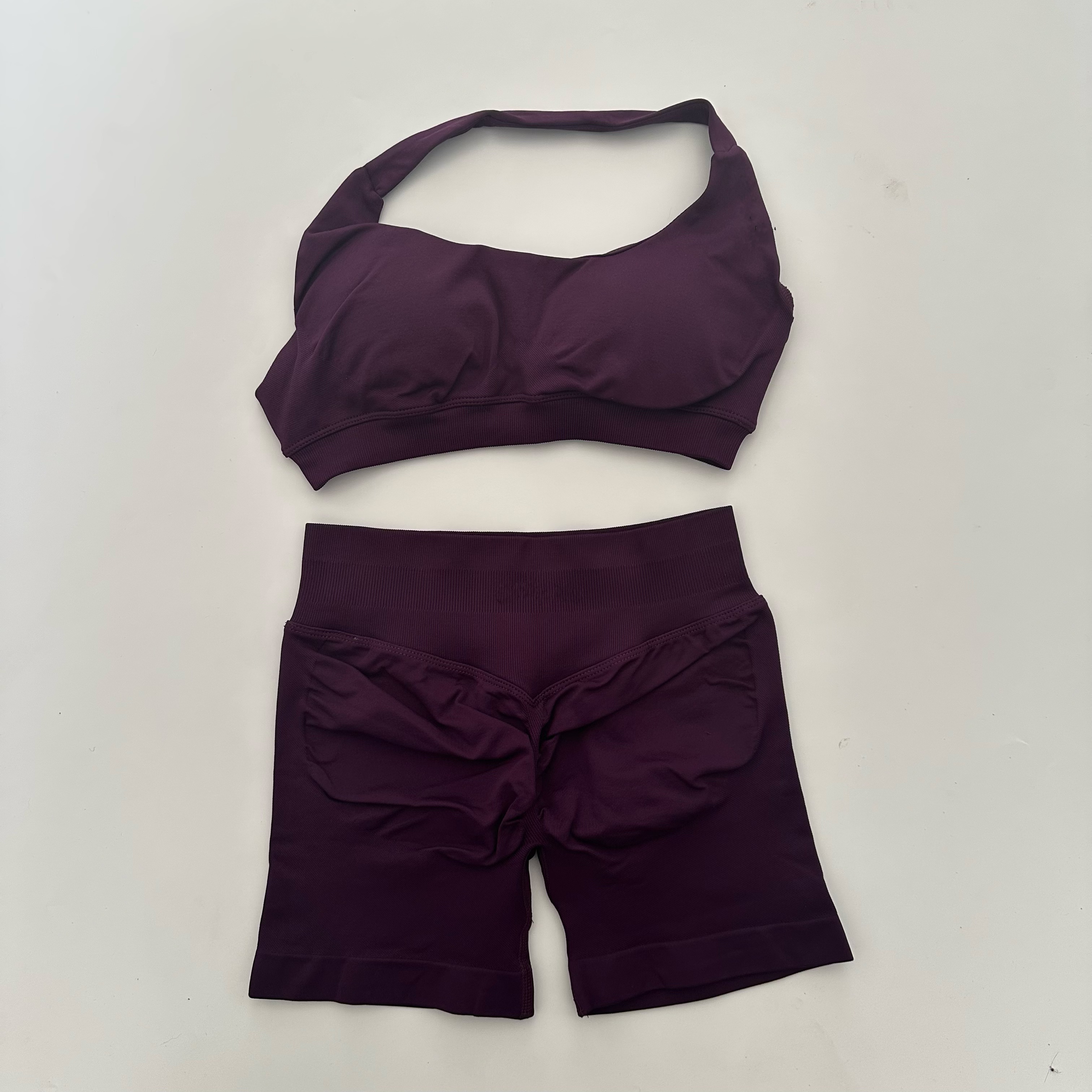 Conjunto de Yoga sin costuras, pantalones cortos de impacto, conjuntos de pantalones cortos de entrenamiento, sujetador deportivo con cuello Halter, pantalones cortos, ropa de Fitness, traje de gimnasio, 2 uds.