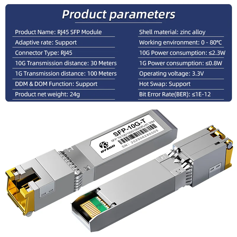 Modulo RJ45 SFP Velocità adattabile Plug and play 10GBASE-T SFP+ Per Cisco/Ubiquiti/Dell, SFP in rame 1G/10G per Switch/Router/Server
