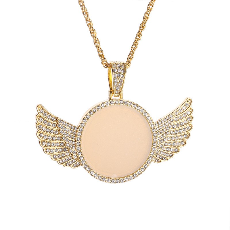 Moda memoria alas de Ángel espejo hielo cristal Zirconia foto collar conmemorativo pareja joyería de Hip Hop regalo de cumpleaños