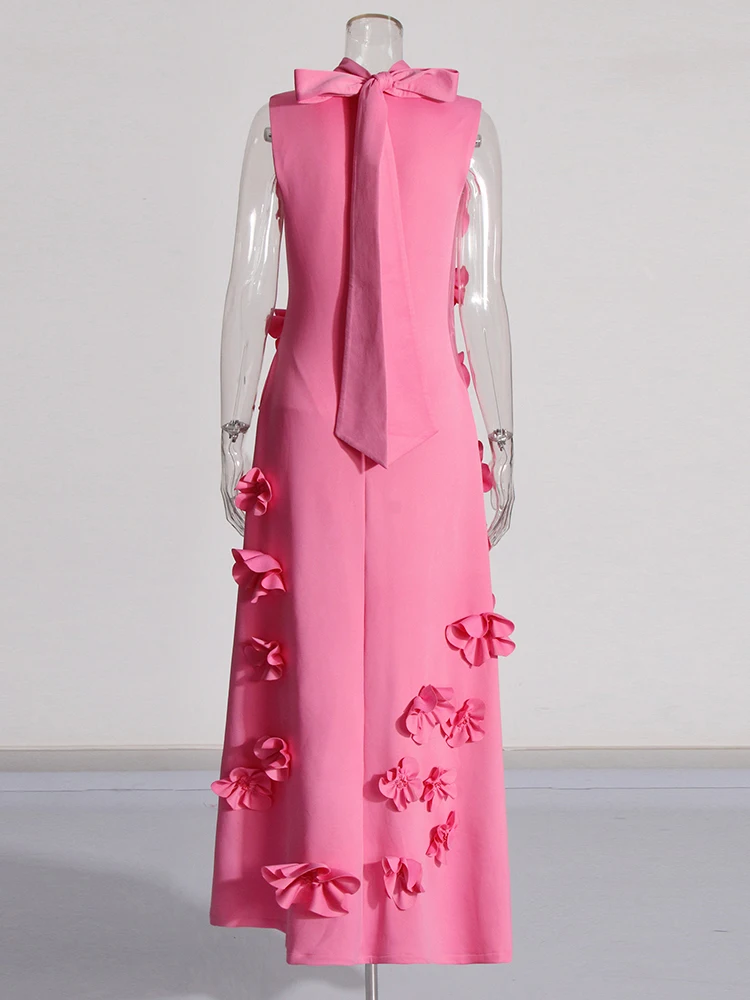 TWOTWINSTYLE Spliced Appliques Elegant ชุดผู้หญิงคอแขนกุดเอวสูง Patchwork ซิปชุดยาวหญิง