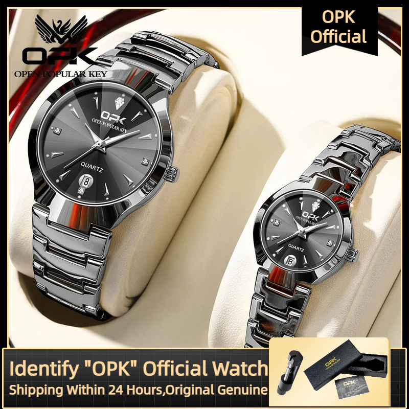 Opk 8105 Paar Quartz Horloge Klassieke Mode Waterdichte Glow Wolfraam Stalen Band Luxe Date Week Heren En Dames Paar Horloge