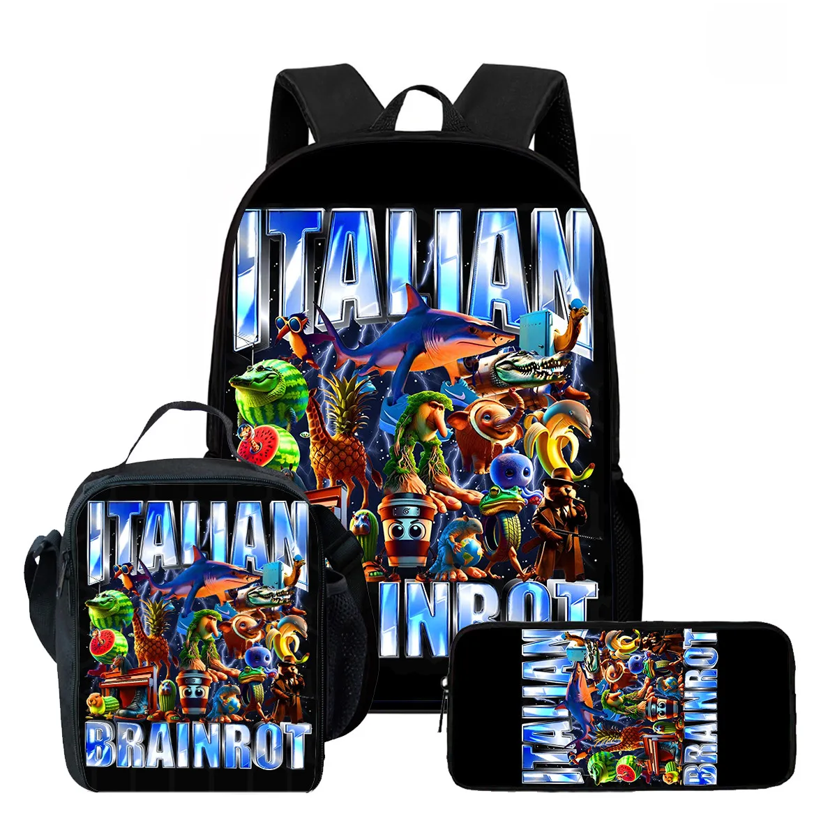set da pezzi Zaino scolastico per bambini Cartoon Brainrot con borse per il pranzo, borse per matite, borse scolastiche per ragazzi e ragazze, miglior regalo