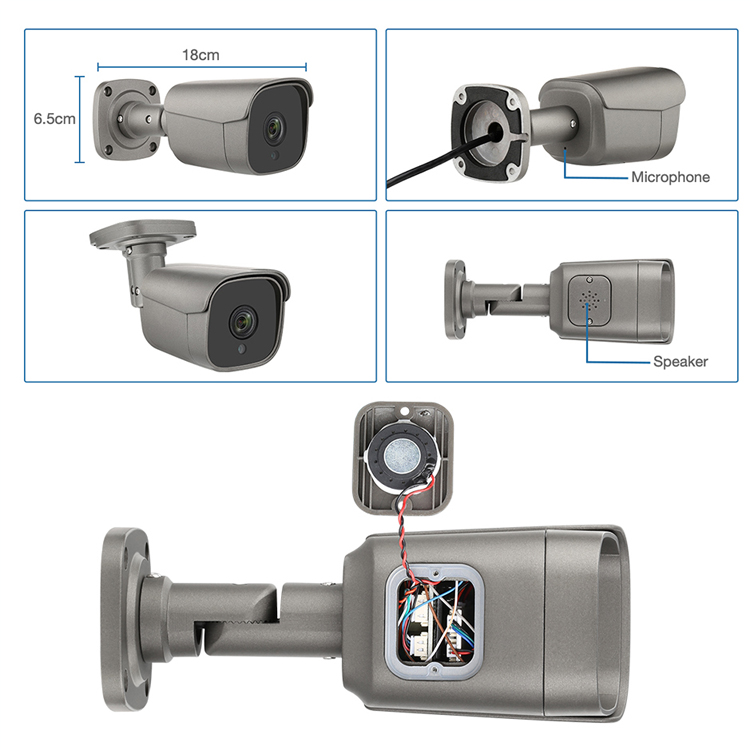 4MP 5MP 8MP, caméra de sécurité IP, boîtier métallique, POE H.265, extérieur, Audio bidirectionnel, vidéo,