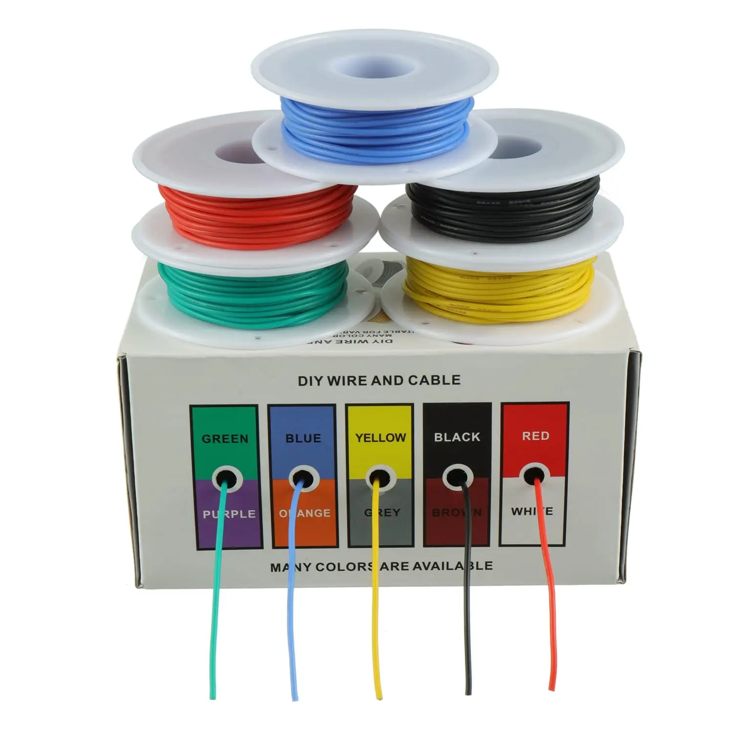 (5 สีผสมชุด) ทนความร้อนยืดหยุ่นลวดซิลิโคน 30/28/26/24/22/20/18/16AWG Stranded สายไฟฟ้าสายทองแดงกระป๋อง