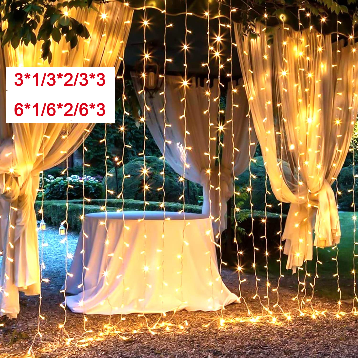 3x1 3x2 3x3 6x3 LED 커튼 문자열 조명 크리스마스 장식 갈 랜드 요정 빛 새해 웨딩 홀리데이 조명 원격
