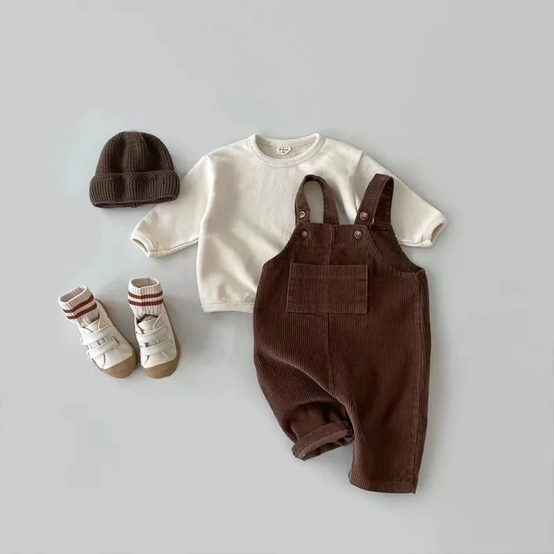 Herbst Winter Kleinkind Baby Jungen Mädchen Solide Cord Hosenträger Strampler Kinder Overall Overall Kleidung