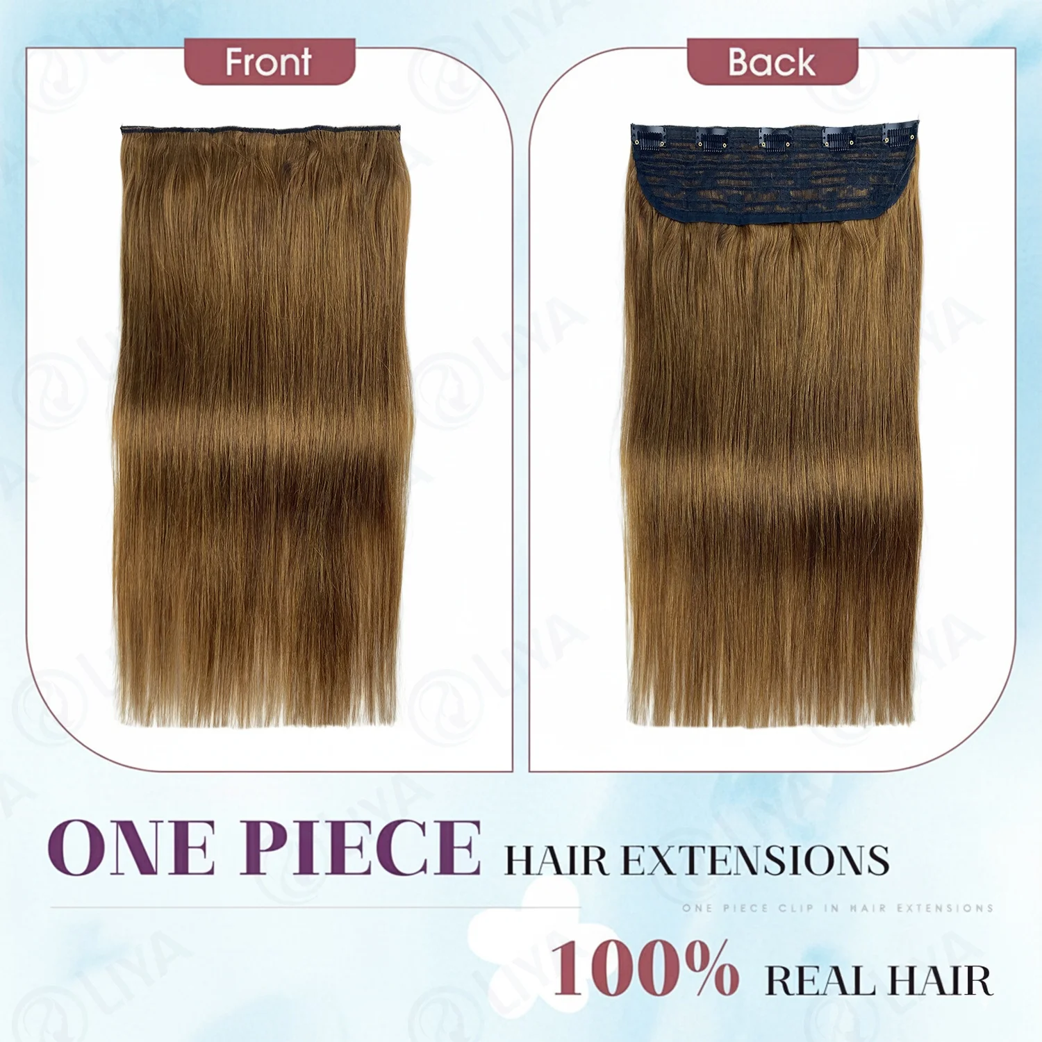 # 6 clipe reto de osso marrom claro em extensões de cabelo 1 peça 5 clipes cabeça cheia clipe de uma peça em extensões de cabelo humano 100 g/set