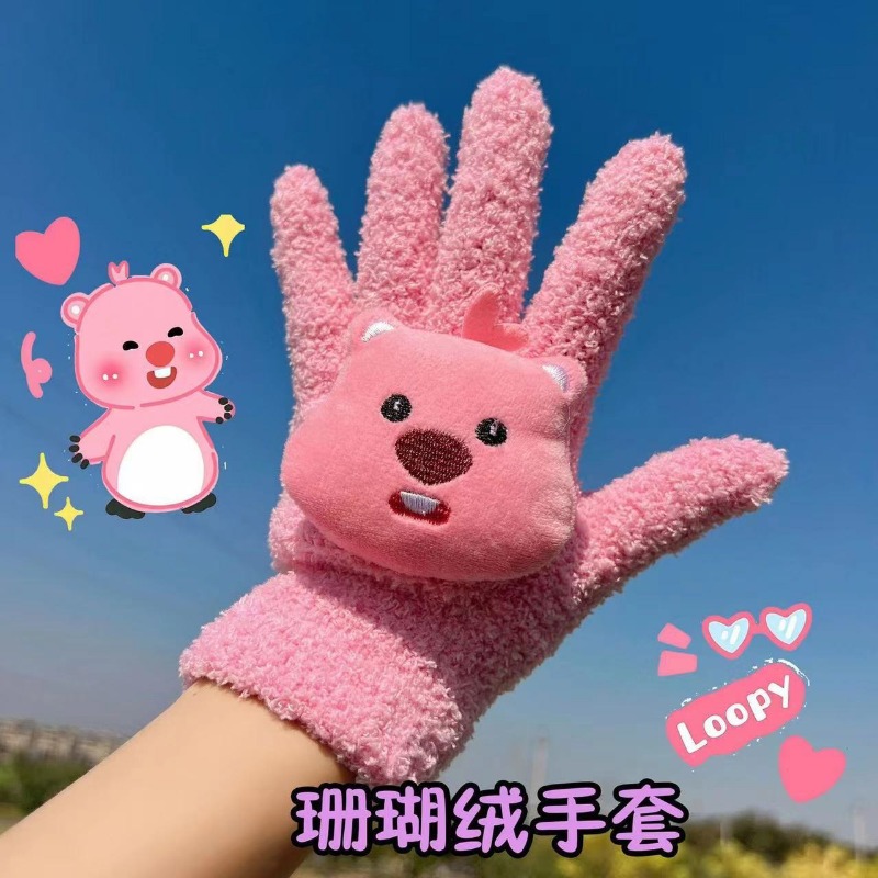 1 par de guantes Sanrio Hello Kitty Kawaii Loopy pantalla de teléfono táctil guantes cálidos de terciopelo Coral conducción al aire libre guantes lindos de felpa para parejas
