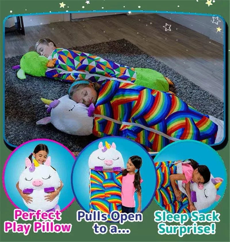 Saco de dormir de felpa de dibujos animados para niños con almohada, saco de dormir de animales para bebés, almohada de muñeca suave incluida para regalo de cumpleaños