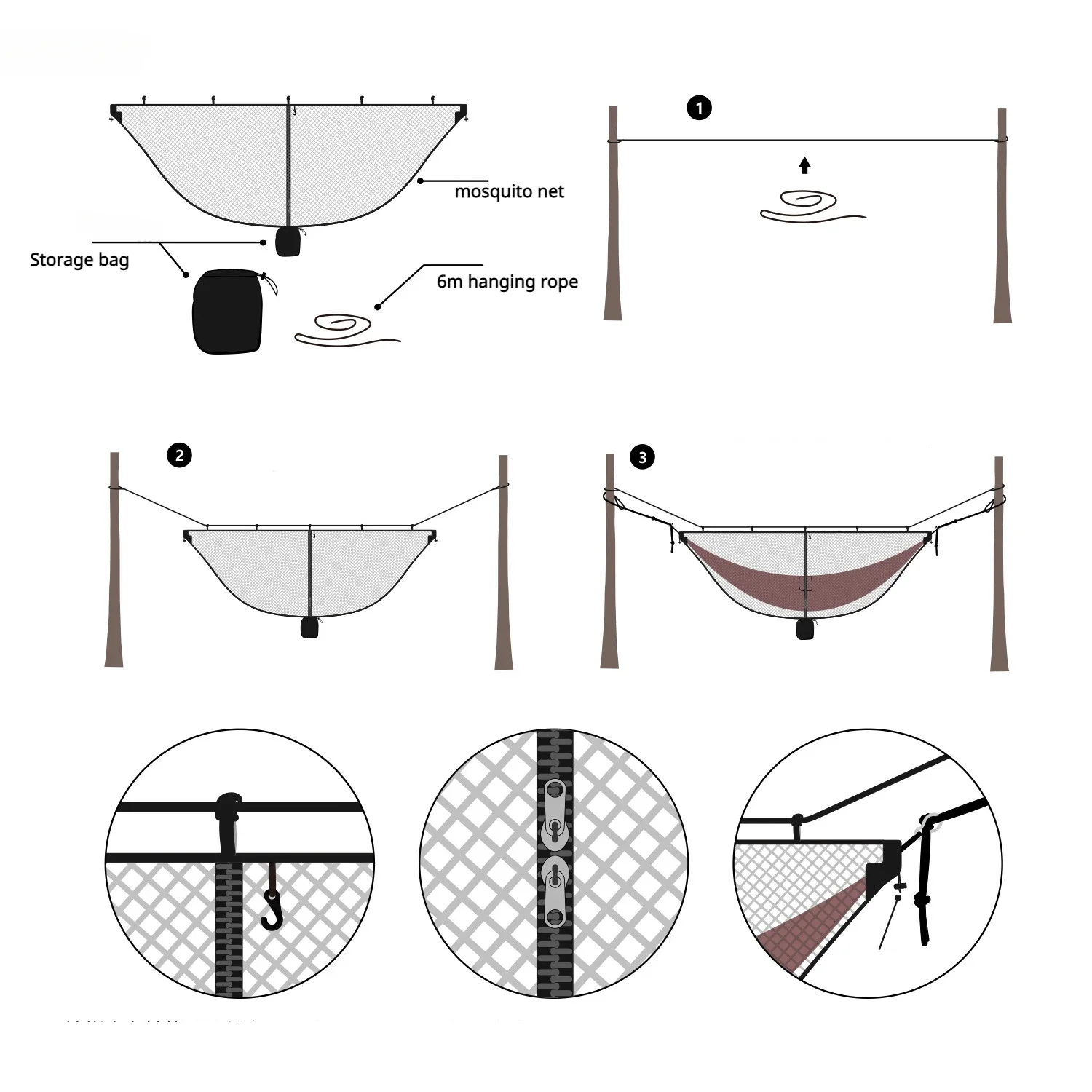 Portátil Pendurado Mosquito Net Bugs Net, Camping Hammock, Equipamento de Viagem ao Ar Livre, Leve, Portátil