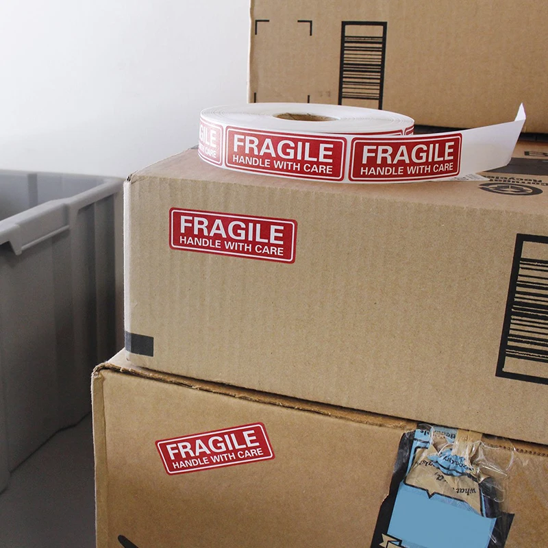 500PCS Fragile Stickers The Goods Please Handle With Care Warning Labels Packaging Box Mail Shipping Sticker For Courier Boxes