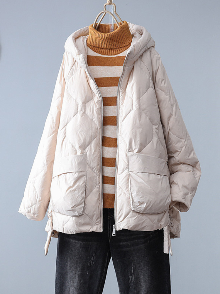 ผู้หญิงฤดูหนาวเป็ดสีขาวลงเสื้อลำลองลง Outwear หญิง Hooded Zipper Puffer Parka Jacket