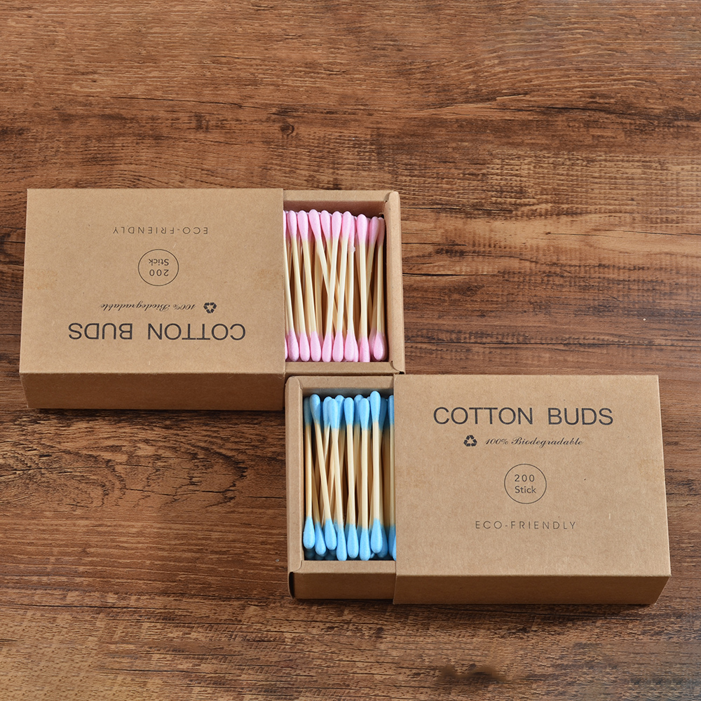 1000 Chiếc Phối Màu Tre Cotton 2 Đầu Người Lớn Trang Điểm Bông Microbrush Miếng Gỗ Mũi Tai Vệ Sinh Sức Khỏe Dụng Cụ