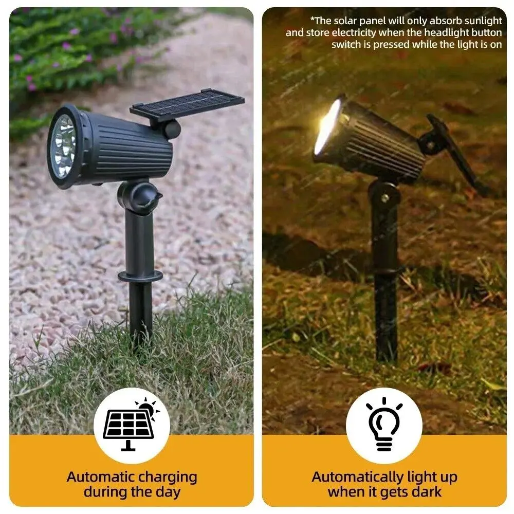 9 LED-owych solarnych reflektorów punktowych, zewnętrzne, wodoodporne, zasilane energią słoneczną, lampy ogrodowe na szpilce, regulacja jasności, do ścieżek, trawników, podjazdów i podwórka.