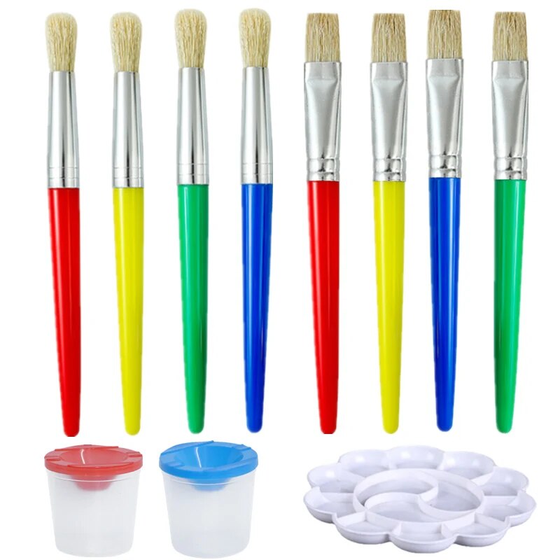 Kids Paint Brushes Set Toddler Chubby Paint Brushes Round and Flat Preschool Paint Brushes for Acrylic Paint Washable Paint