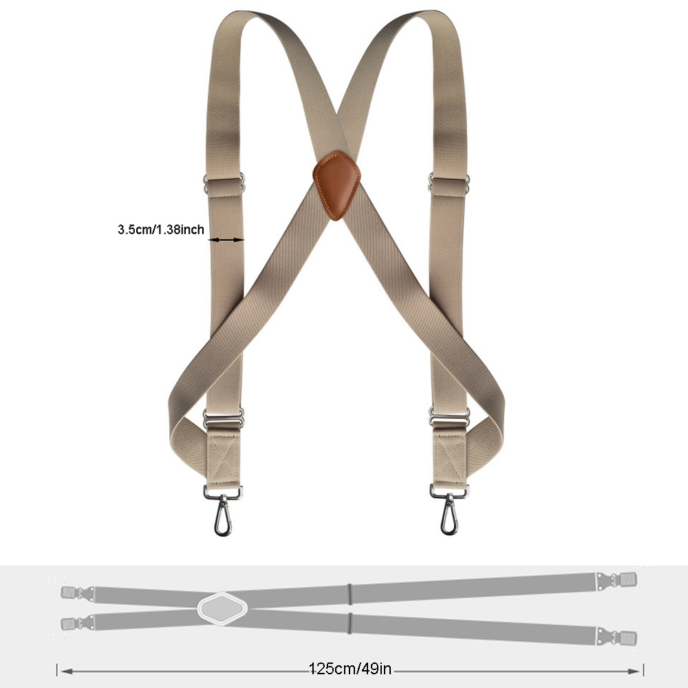 남성용 헤비 듀티 트럭 운전사 멜빵, 3.5cm 넓은 X-백, 2 개의 측면 클립 회전 고리, 조절 가능한 탄성 큰 키 큰 바지 교정기